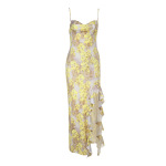 Spaghetti Strap Printed Ruffle Maxi Dress 