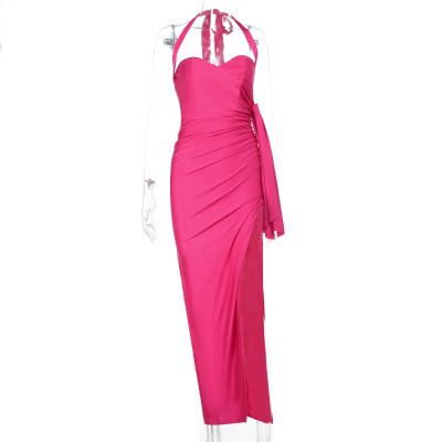 Heart-Neckline High Slit Ruched Halter Bodycon Mini Dress 01