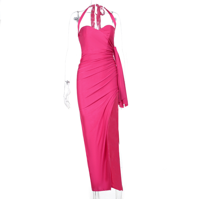 Heart-Neckline High Slit Ruched Halter Bodycon Mini Dress