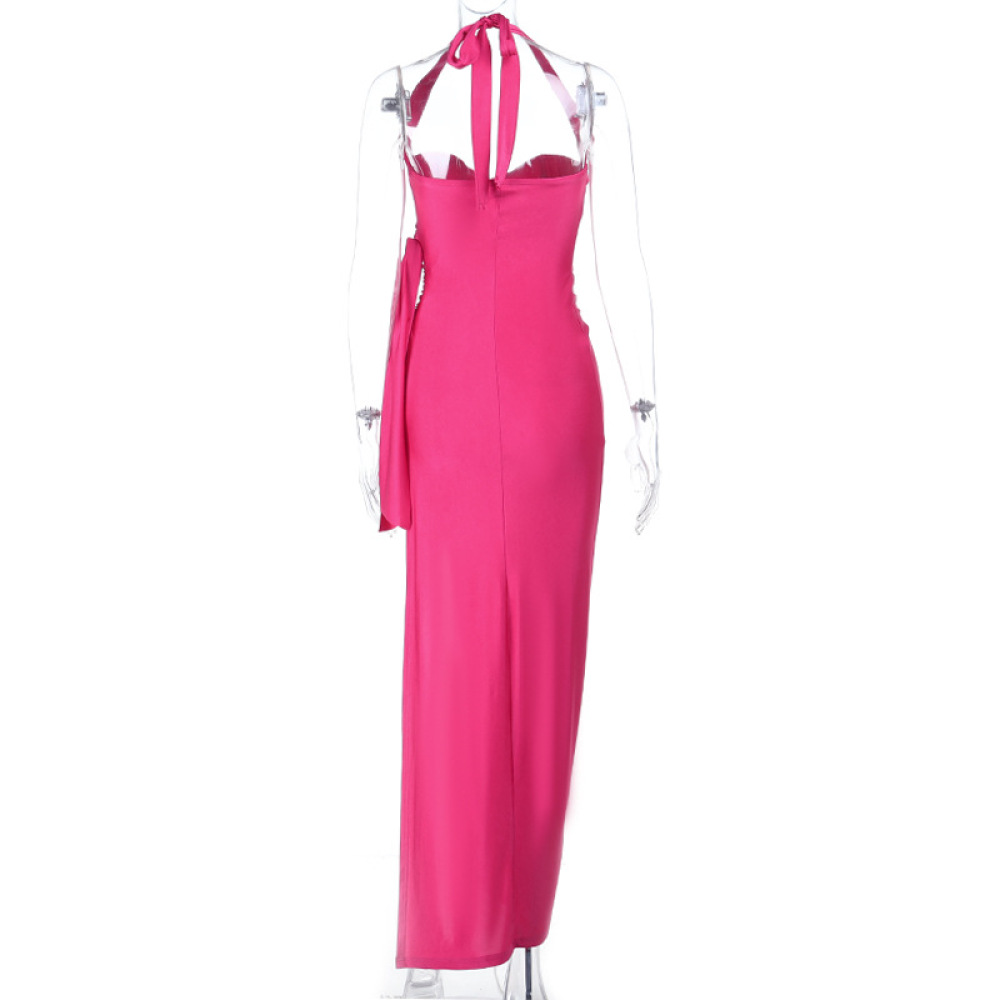 Heart-Neckline High Slit Ruched Halter Bodycon Mini Dress