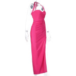 Heart-Neckline High Slit Ruched Halter Bodycon Mini Dress