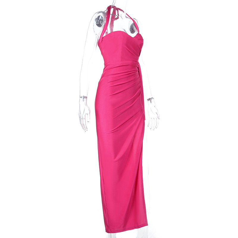 Heart-Neckline High Slit Ruched Halter Bodycon Mini Dress