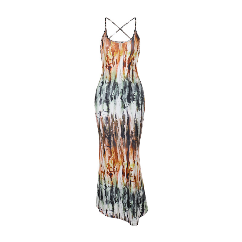 Women's Tie-Dye Gradient Backless Maxi Dress