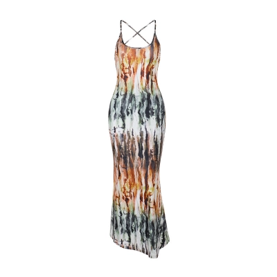 Women's Tie-Dye Gradient Backless Maxi Dress 01
