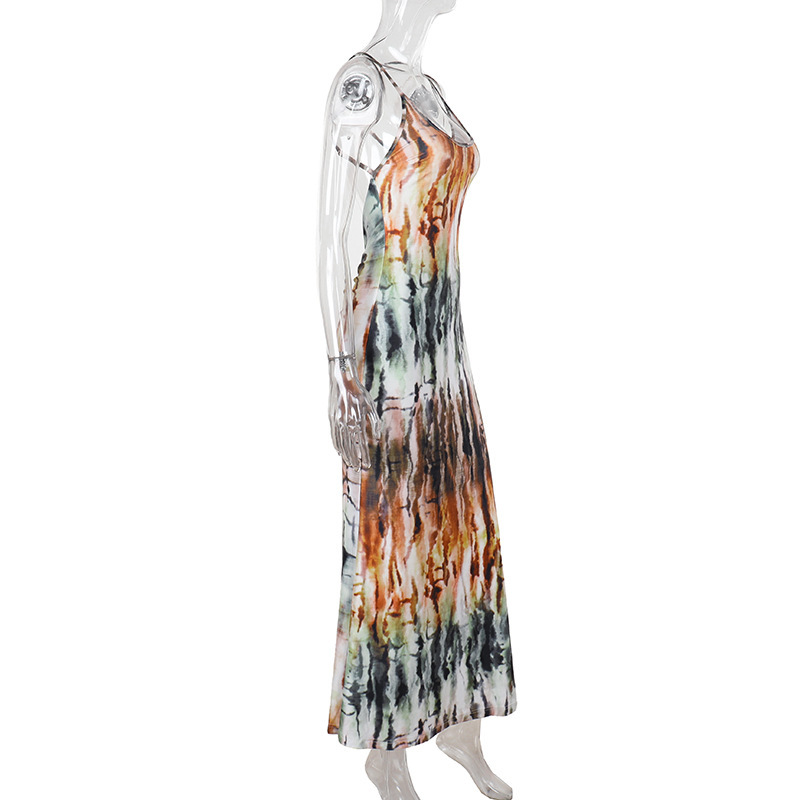 Women's Tie-Dye Gradient Backless Maxi Dress