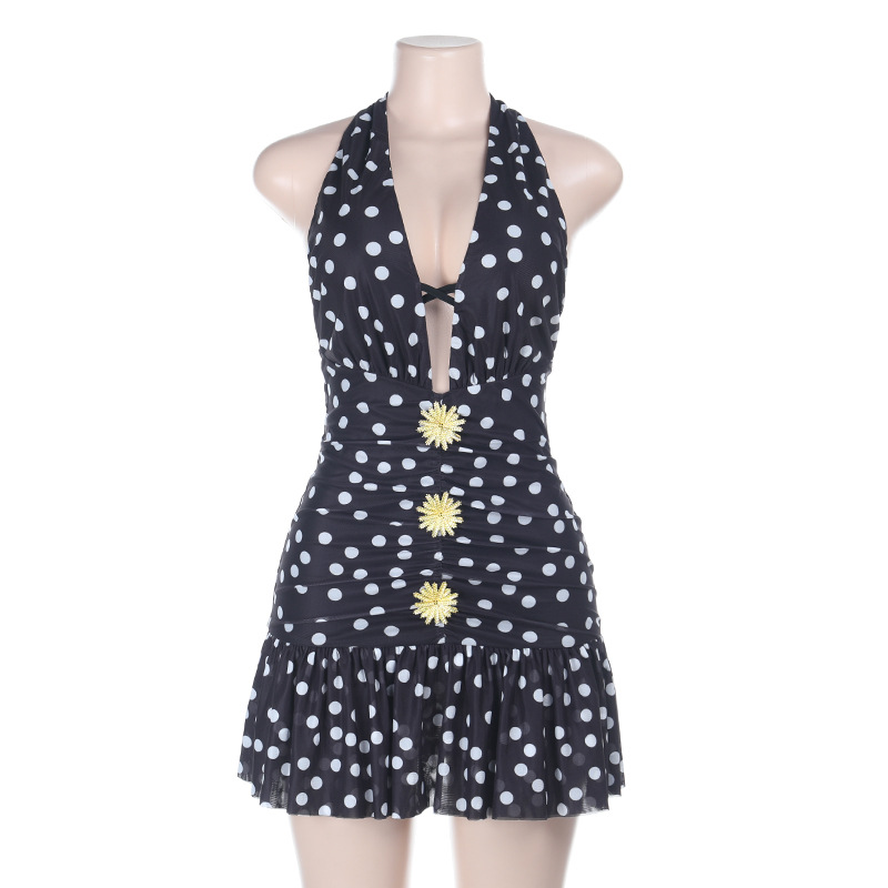 Sexy Polka Dot Deep V-Neck Mini Dress