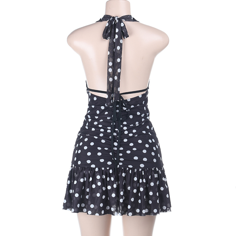 Sexy Polka Dot Deep V-Neck Mini Dress