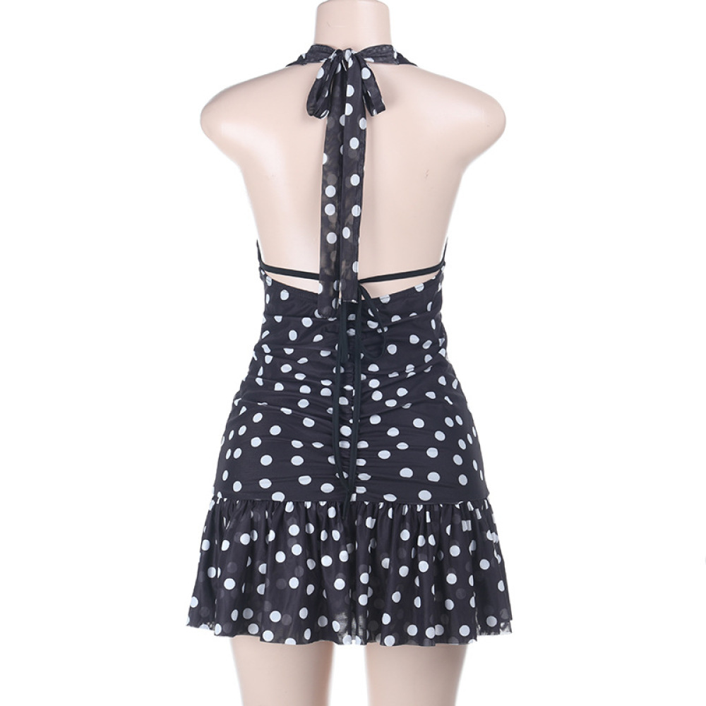 Sexy Polka Dot Deep V-Neck Mini Dress