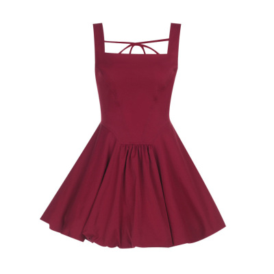 Solid Color Square Neck Fitted Puff Sleeve Mini Dress 01