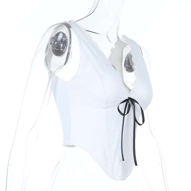 Women's Lace Trim V-Neck Satin Tie-Waist Cami Top