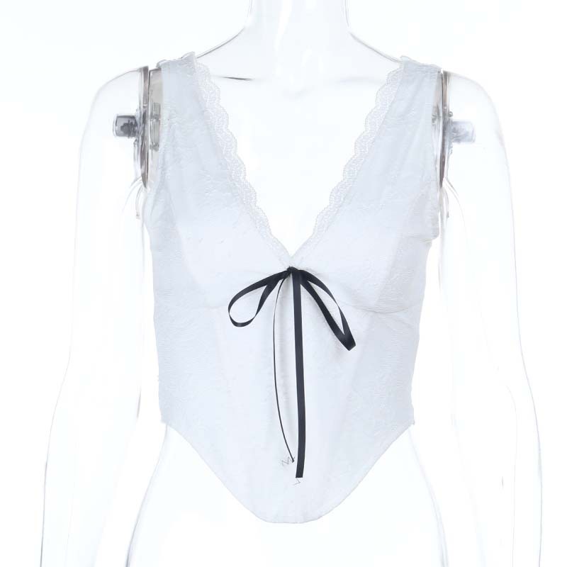 Women's Lace Trim V-Neck Satin Tie-Waist Cami Top