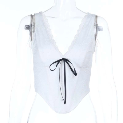 Women's Lace Trim V-Neck Satin Tie-Waist Cami Top 01