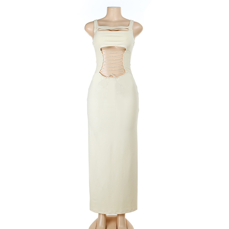 Women's Solid Color Sleeveless Cutout Lace-Up Mini Dress