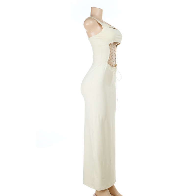 Women's Solid Color Sleeveless Cutout Lace-Up Mini Dress