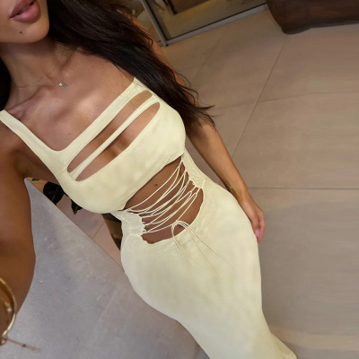 Women's Solid Color Sleeveless Cutout Lace-Up Mini Dress 02