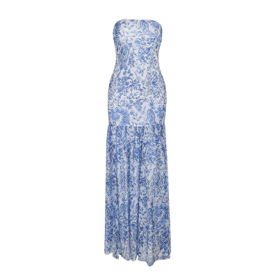 Women's Sleeveless Bustier Maxi Dress with Side Slit 01