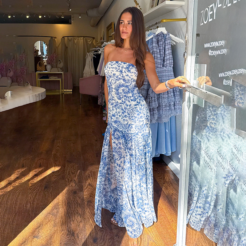 Women's Sleeveless Bustier Maxi Dress with Side Slit