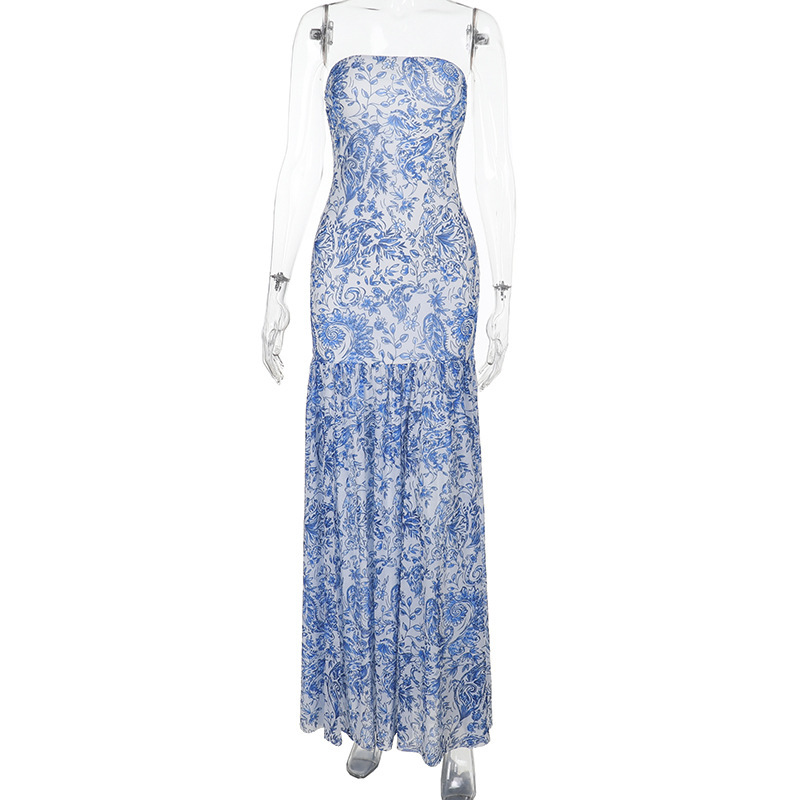 Women's Sleeveless Bustier Maxi Dress with Side Slit