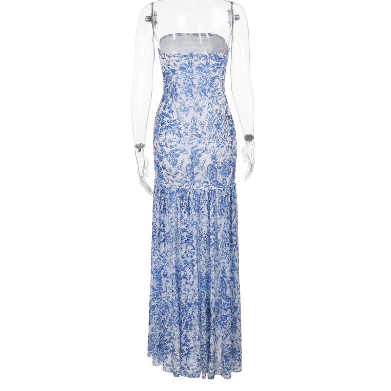 Women's Sleeveless Bustier Maxi Dress with Side Slit