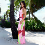 Women's Floral Bodycon Maxi Dress with Open Back