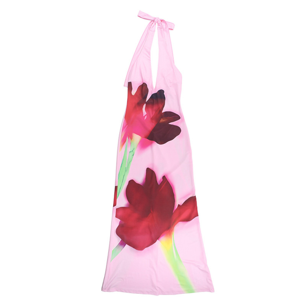Women's Floral Bodycon Maxi Dress with Open Back