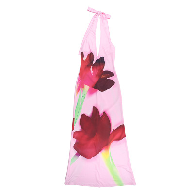 Women's Floral Bodycon Maxi Dress with Open Back 01