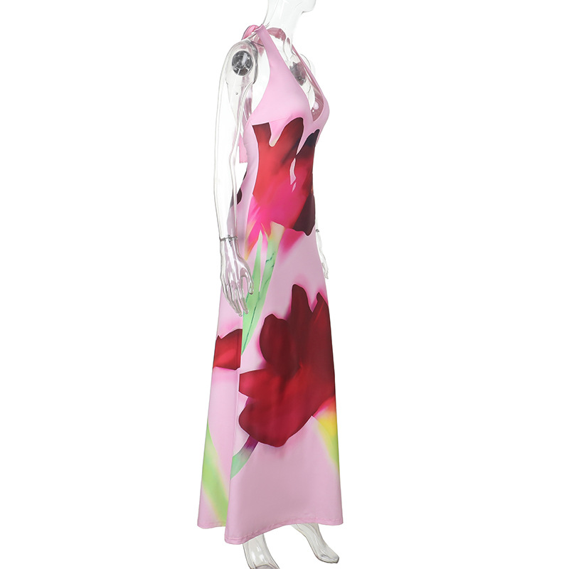 Women's Floral Bodycon Maxi Dress with Open Back