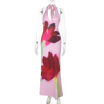 Women's Floral Bodycon Maxi Dress with Open Back