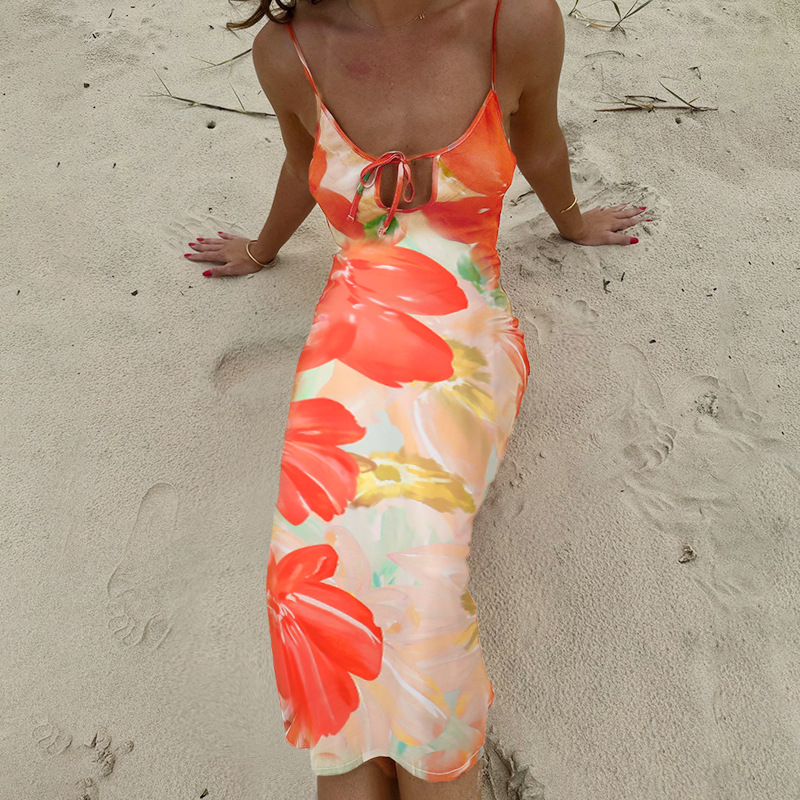 Spaghetti Strap Sheer Cutout Floral Maxi Dress