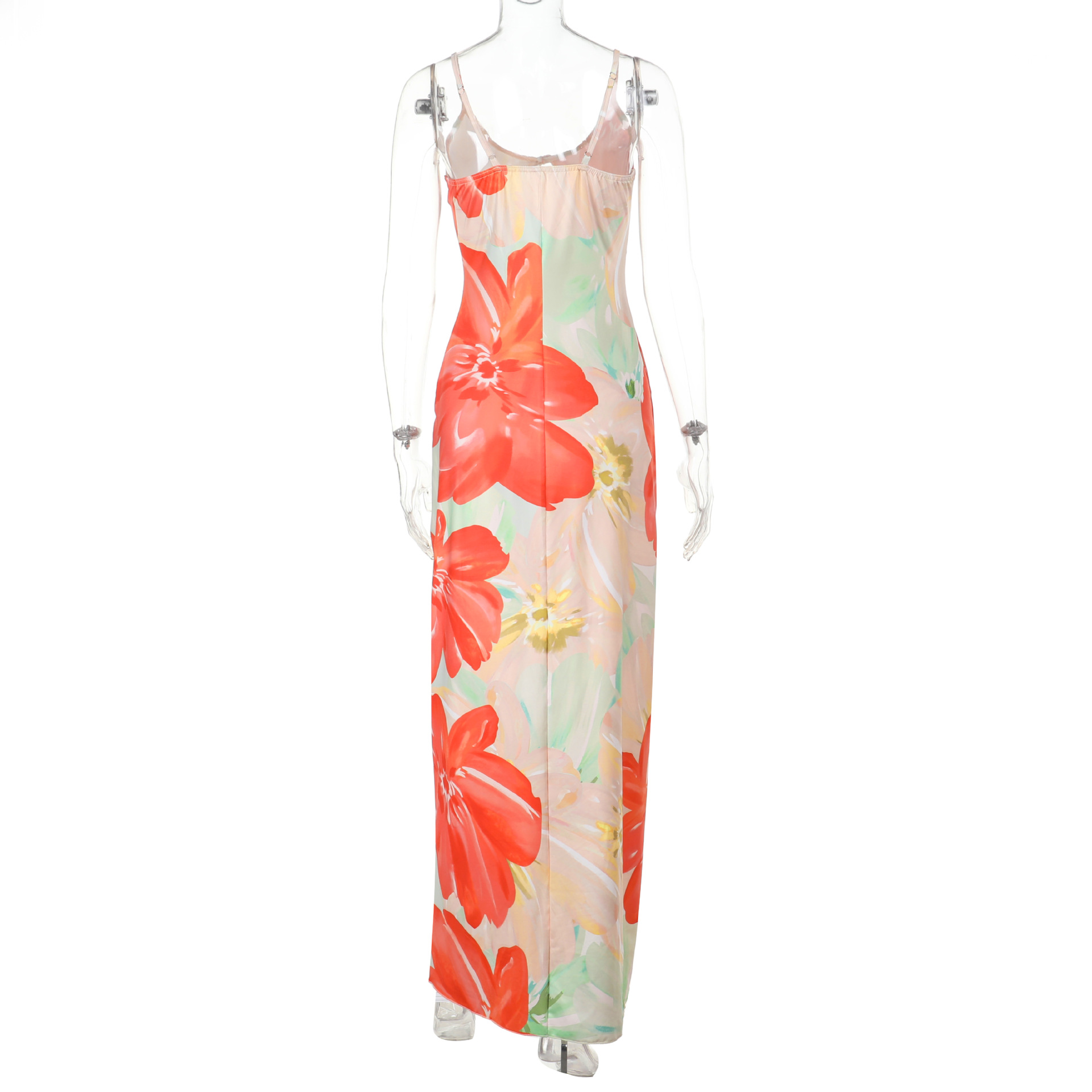 Spaghetti Strap Sheer Cutout Floral Maxi Dress