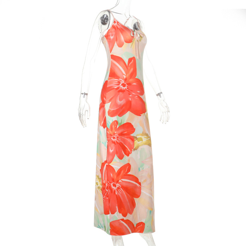 Spaghetti Strap Sheer Cutout Floral Maxi Dress