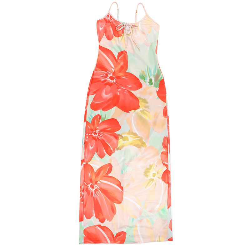 Spaghetti Strap Sheer Cutout Floral Maxi Dress