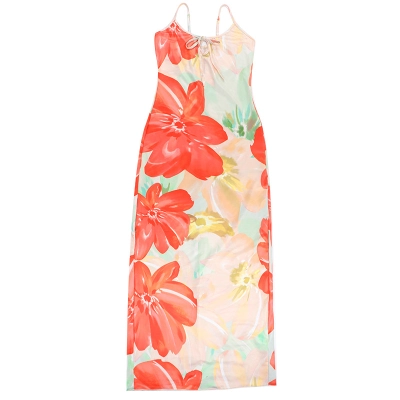 Spaghetti Strap Sheer Cutout Floral Maxi Dress 01