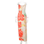Spaghetti Strap Sheer Cutout Floral Maxi Dress
