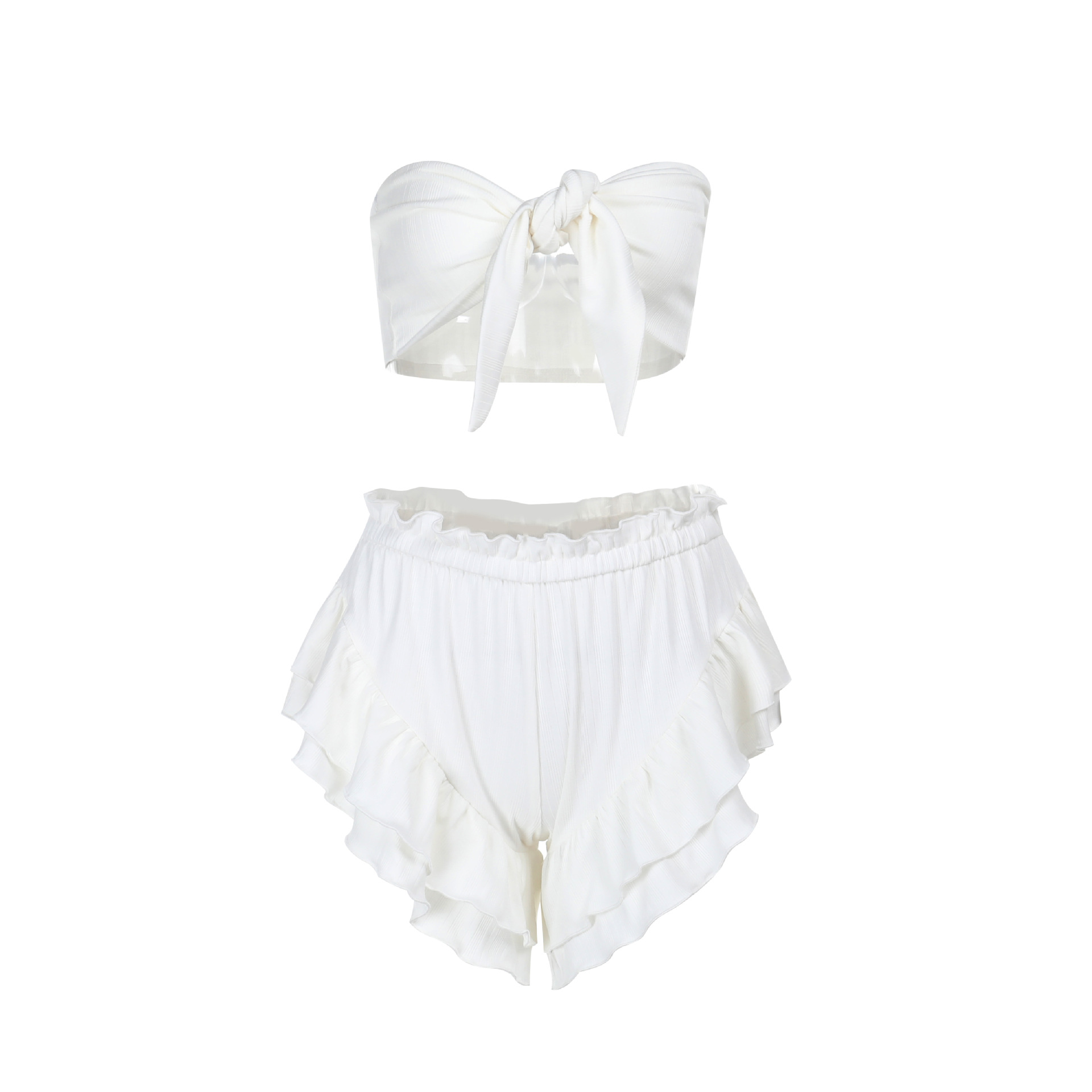 Summer Knotted Crop Top & Ruffled Shorts Set