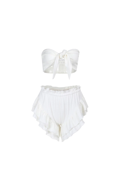Summer Knotted Crop Top & Ruffled Shorts Set 01