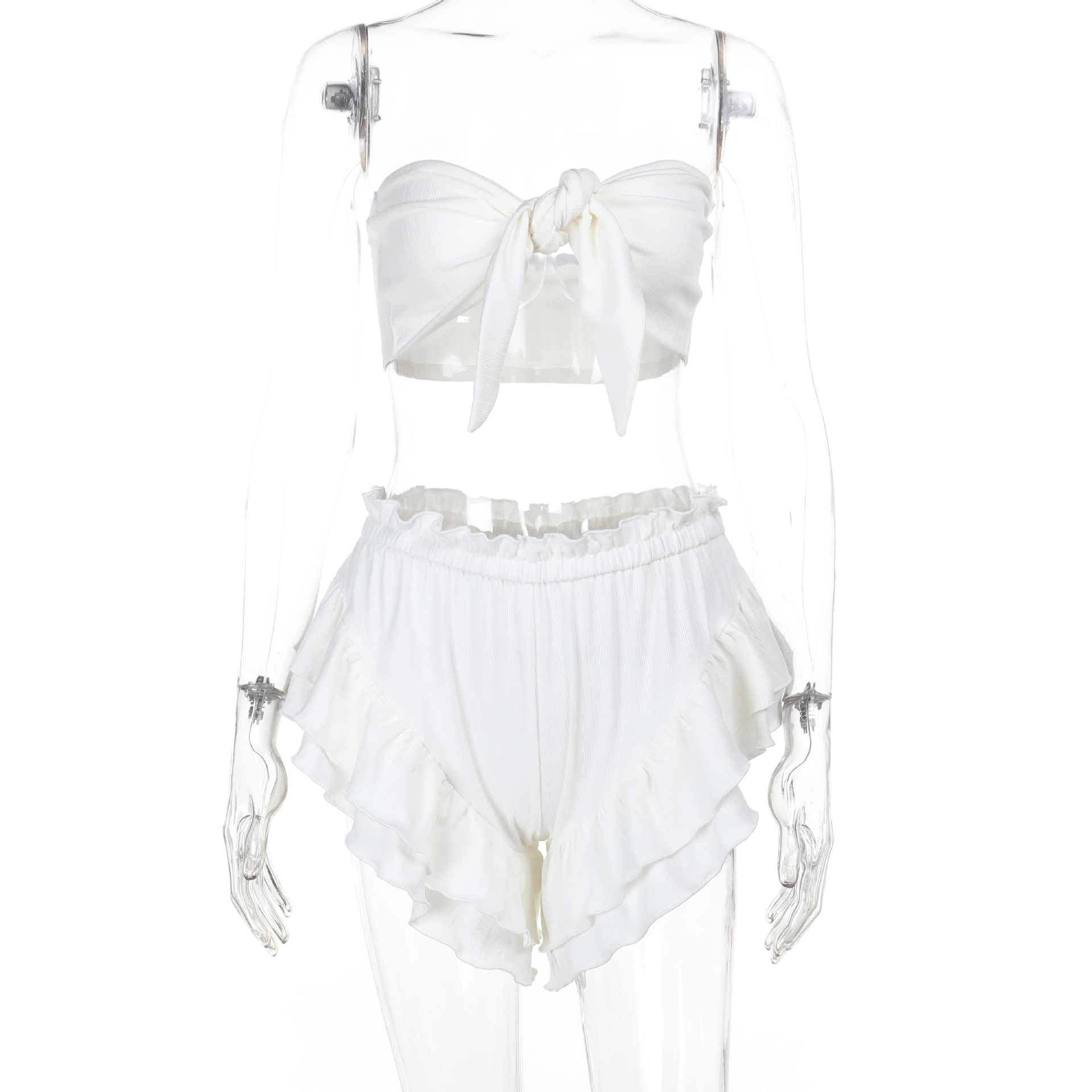 Summer Knotted Crop Top & Ruffled Shorts Set