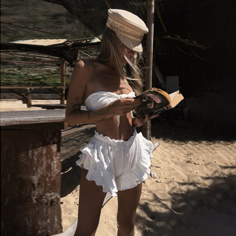 Summer Knotted Crop Top & Ruffled Shorts Set