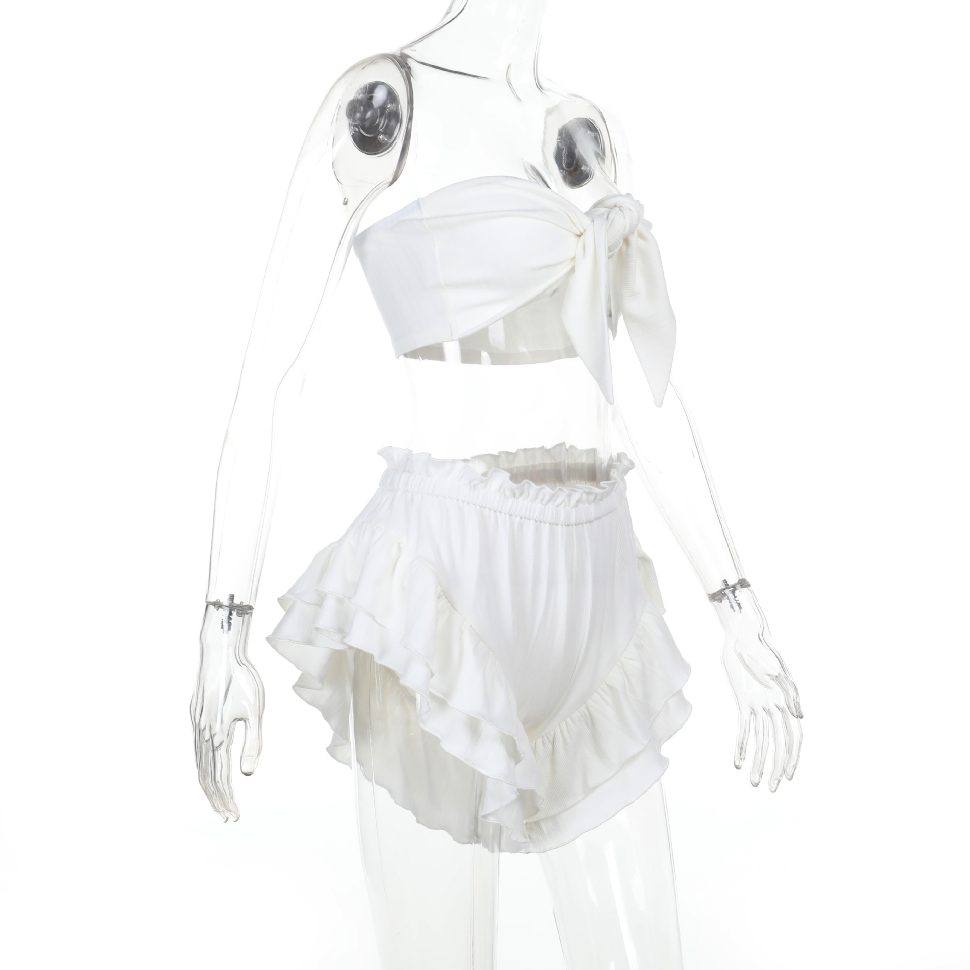 Summer Knotted Crop Top & Ruffled Shorts Set