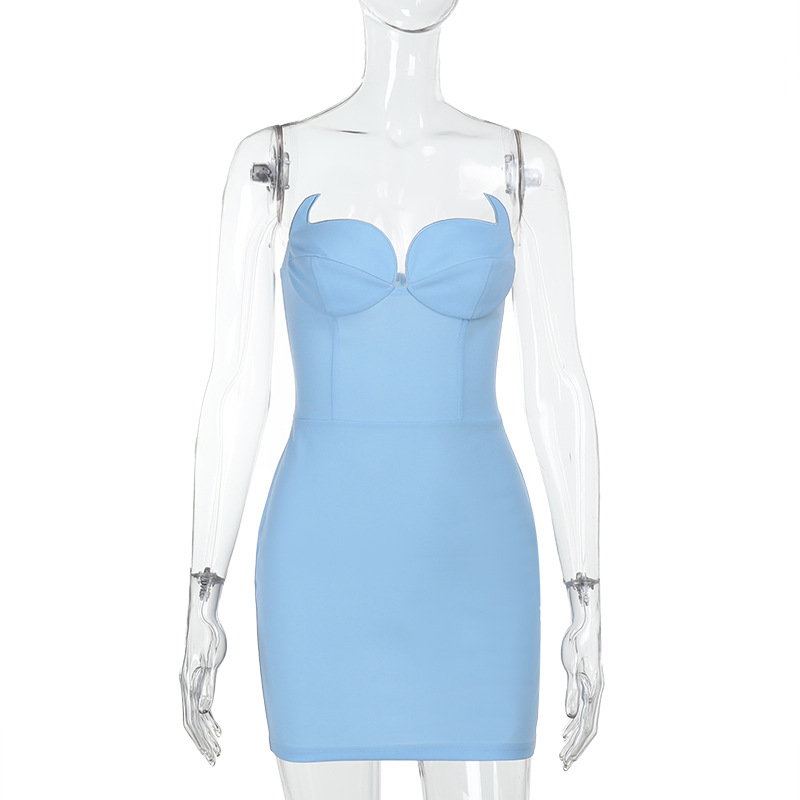 Women's Sharp Angle Strapless Bodycon Mini Dress 