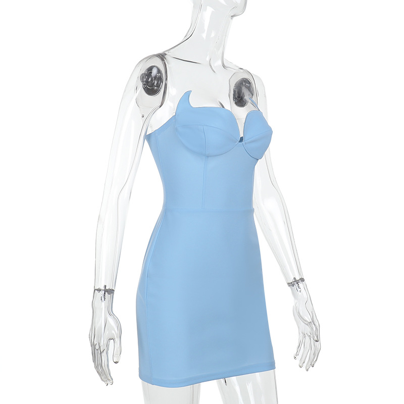 Women's Sharp Angle Strapless Bodycon Mini Dress 