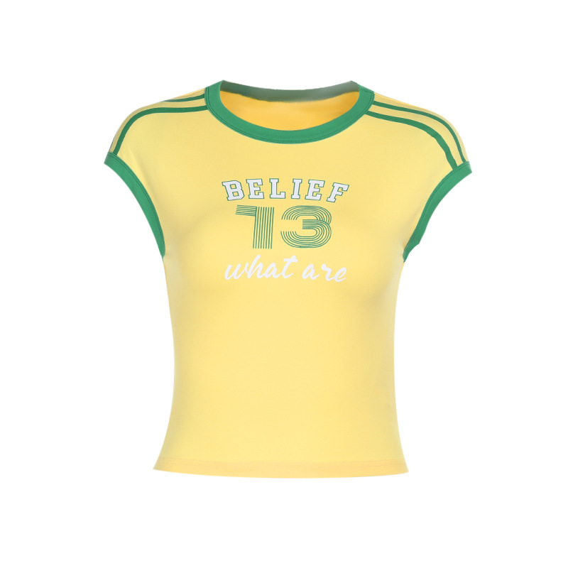 Street Commute Printed Color-Block Short Sleeve Top 