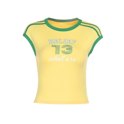 Street Commute Printed Color-Block Short Sleeve Top  01