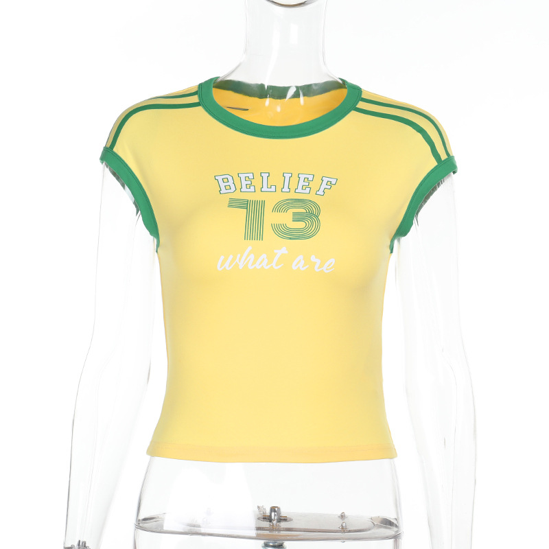 Street Commute Printed Color-Block Short Sleeve Top 