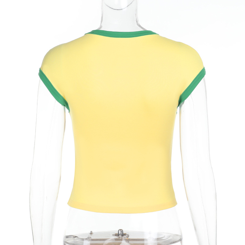 Street Commute Printed Color-Block Short Sleeve Top 