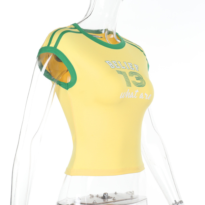 Street Commute Printed Color-Block Short Sleeve Top 