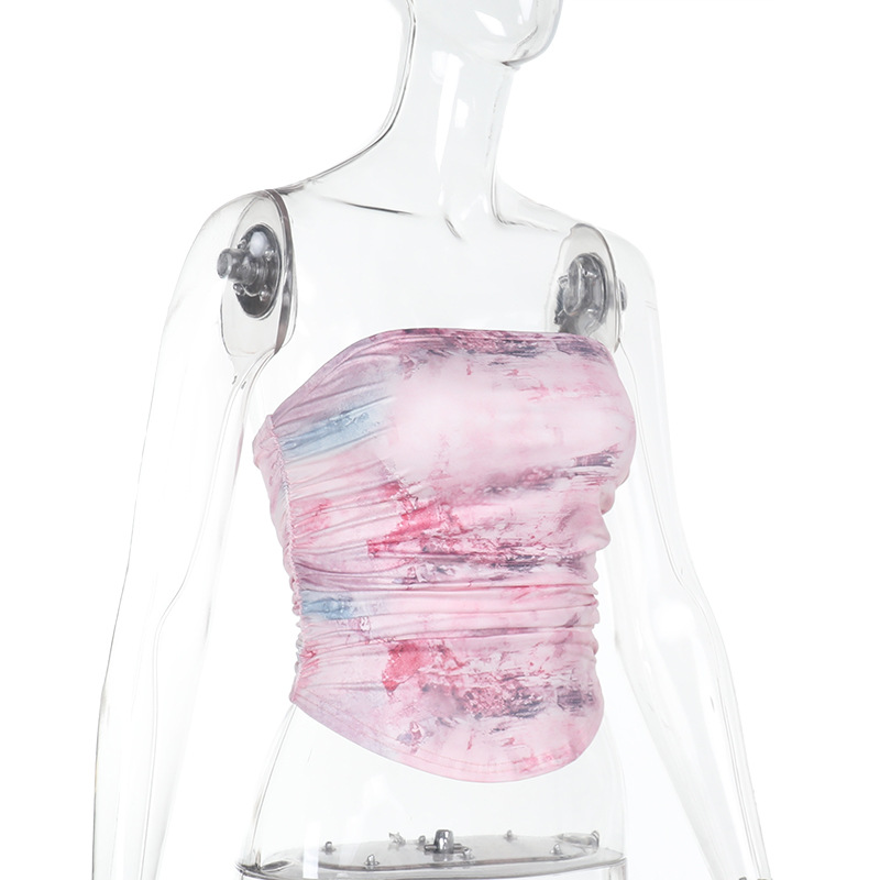 European Style Printed Square Neck Bustier Top