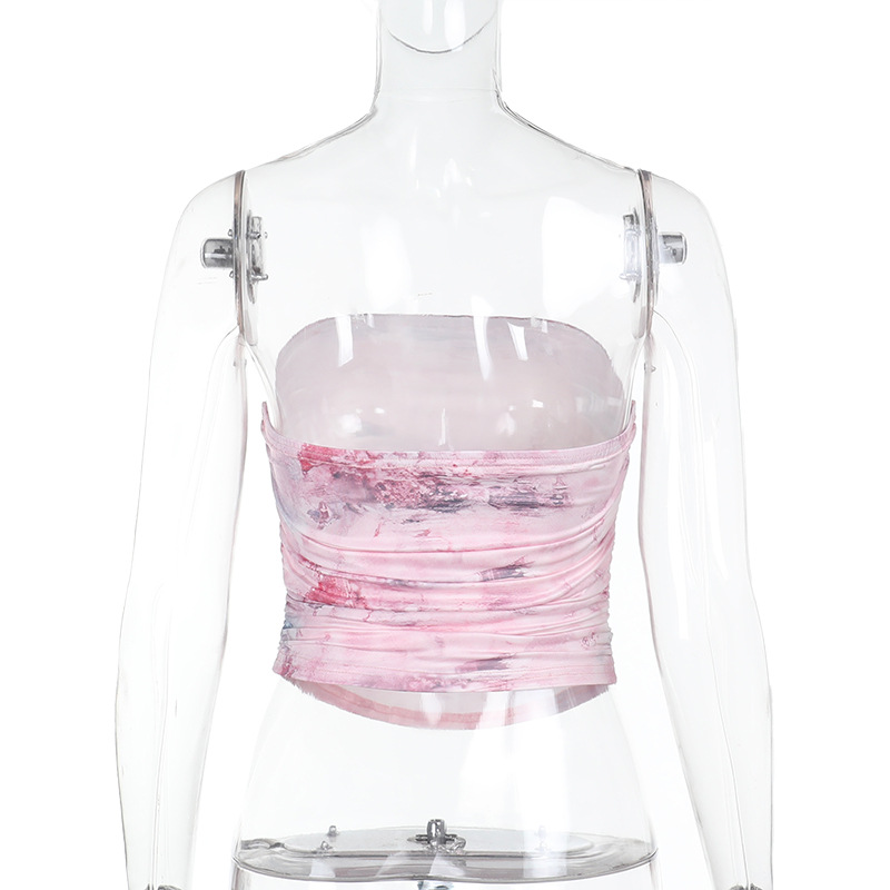 European Style Printed Square Neck Bustier Top