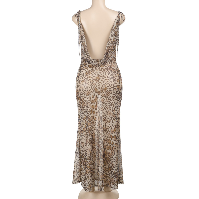 Summer Best-Selling Leopard Print Backless Ruched Dress