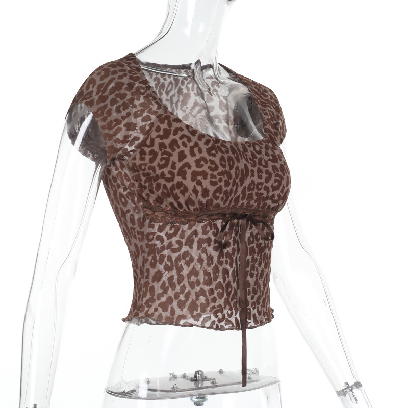 Square Neck Bow Print Short Sleeve Top